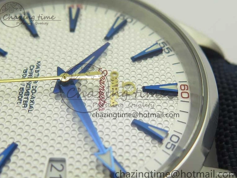 0220 EasyCare Aqua Terra Master Ryder Cup Edition VSF 1:1 Best Edition White Textured Dial on Blue Nylon Strap A8500 Super Clone 8016